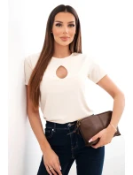 Dámská viskózová žebrovaná halenka s ozdobným výstřihem v dekoltu béžová