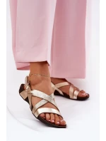 Ploché Kožené Sandály Dámské Zazoo 40032 Zlaté