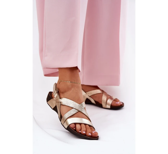 Ploché Kožené Sandály Dámské Zazoo 40032 Zlaté