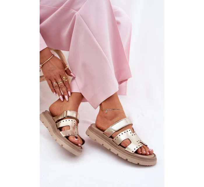 Dámské Pantofle Z Přírodní Kůže Na Platformě Zazoo 40440 Zlaté Dámské Pantofle Z Přírodní Kůže Na Platformě Zazoo 40440 Zlaté