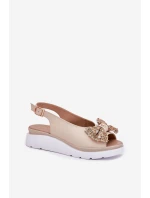 Dámské Kožené Sandály Na Klínu S Mašlí Béžové Zazoo 1882