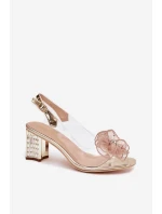 Sandály na podpatku s ozdobou D&A model 21900326 zlaté - S.Barski