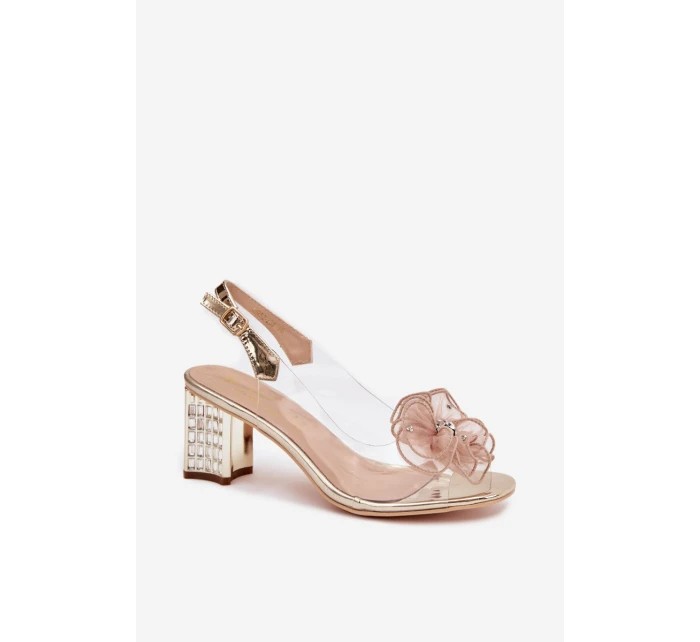 Sandály na podpatku s ozdobou D&A model 21900326 zlaté - S.Barski