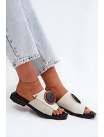 Kožené dámské geometrické pantofle Maciejka K7479-01 Béžovo-černé