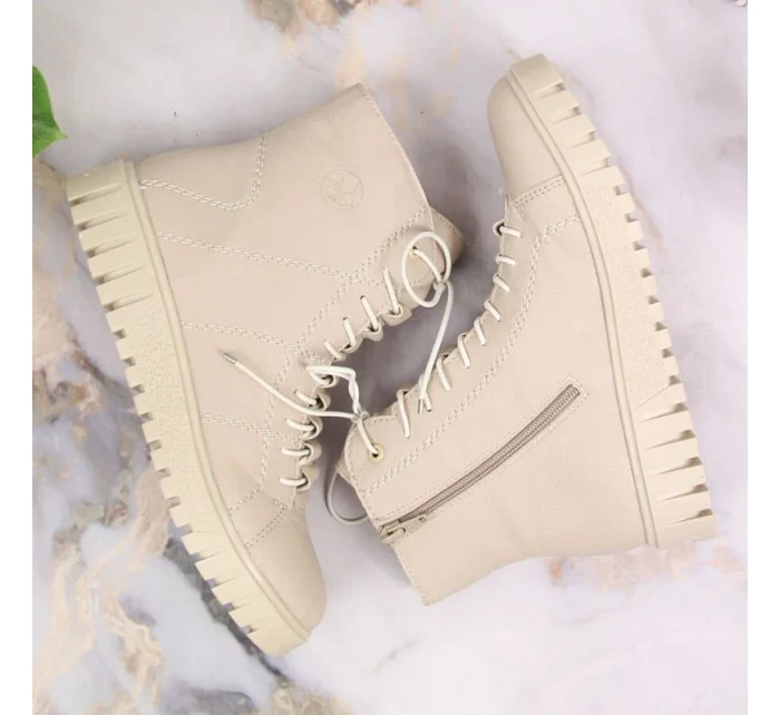 Rieker W RKR279C béžové zateplené boty na platformě