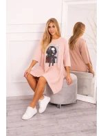 Šaty s potiskem a rozšířeným spodním dílem tmavě pudrově růžové