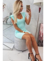 Šaty s nařasenými rukávy v mátové barvě Šaty s nařasenými rukávy v mátové barvě