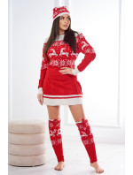 Vánoční set model 19002130 svetr + čepice + podkolenky červené - K-Fashion