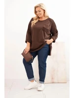 Dámská plus size bavlněná blůza s potiskem hnědá Dámská plus size bavlněná blůza s potiskem hnědá