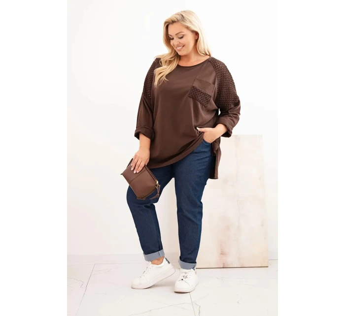 Dámská plus size bavlněná blůza s potiskem hnědá Dámská plus size bavlněná blůza s potiskem hnědá