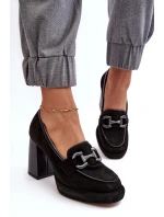 Kožené lodičky na masivním sloupku model 21638437 černé - Laura Messi