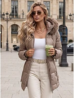 Dámská zimní prošívaná bunda s kapucí, béžová, FashionStreet TY5756 Dámská zimní prošívaná bunda s kapucí, béžová, FashionStreet TY5756