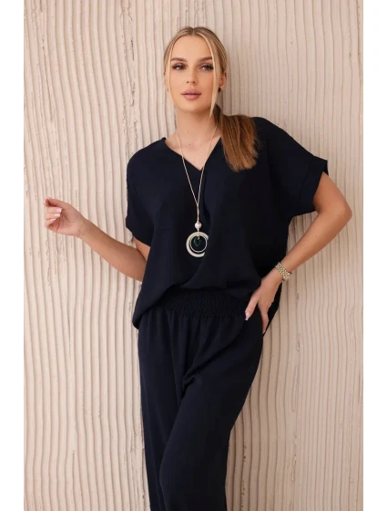Komplet s náhrdelníkem halenka + kalhoty námořnická modř Komplet s náhrdelníkem halenka + kalhoty námořnická modř