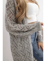 Svetr dlouhý kardigan Super  šedý model 20247443 - K-Fashion