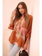 Dámská bavlněná blůza s květinovým vzorem a knoflíky rudá