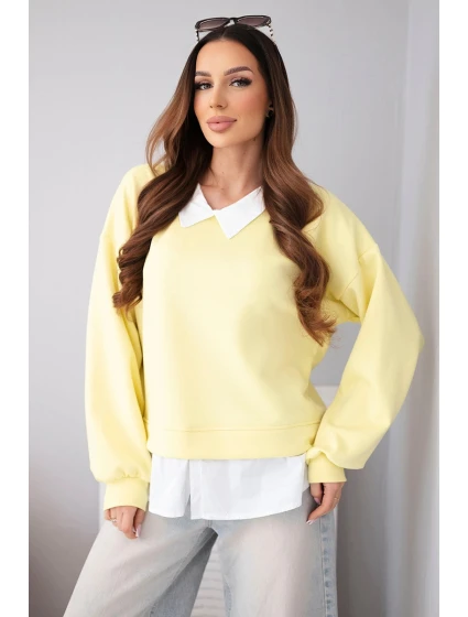 Dámská máslová mikina z viskózy s model 22014147 vsadkou žlutá - K-Fashion Dámská máslová mikina z viskózy s model 22014147 vsadkou žlutá - K-Fashion