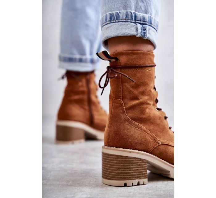 Dámské zateplené kozačky na vysokém podpatku Velbloud model 21596739 - Boto