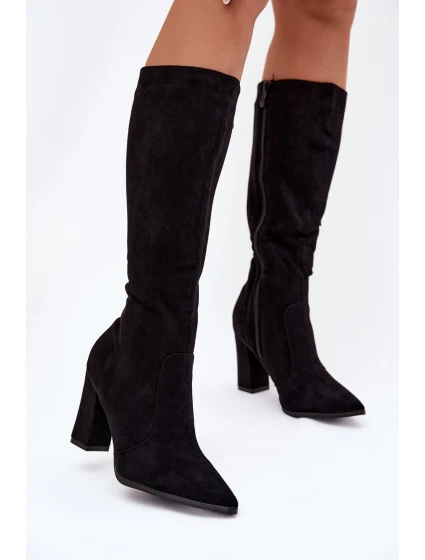 Dámské kozačky na podpatku z eko semiše vyhřívané černé Narille Dámské kozačky na podpatku z eko semiše vyhřívané černé Narille