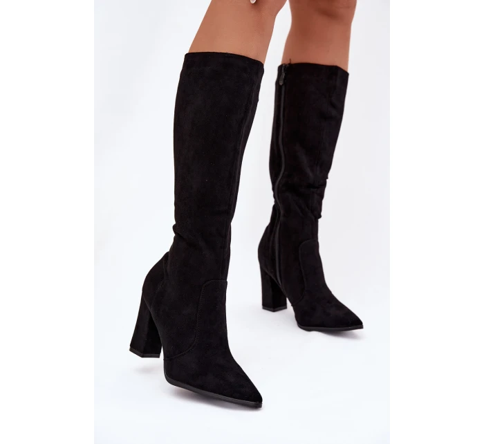 Dámské kozačky na podpatku z eko semiše vyhřívané černé Narille Dámské kozačky na podpatku z eko semiše vyhřívané černé Narille