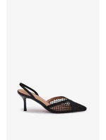 Sandály z pleteniny na podpatku Černé Hanelis