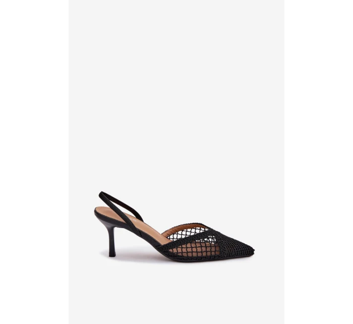 Sandály z pleteniny na podpatku Černé Hanelis