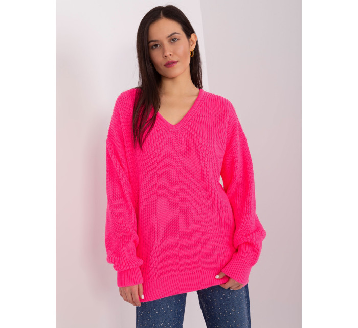 Fluo růžový oversize svetr s výstřihem