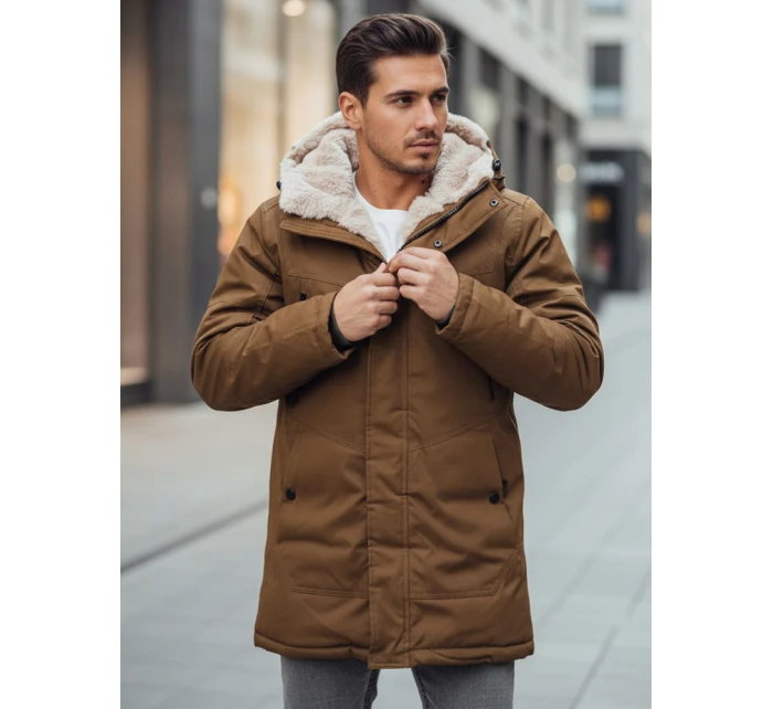Pánská zimní bunda parka s kapucí FashionStreet hnědá TX4972