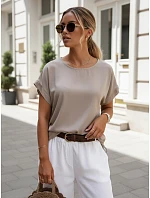 Dámská oversize blůza z viskózy s krátkými rukávy v barvě mokka, FashionStreet RY2925 Dámská oversize blůza z viskózy s krátkými rukávy v barvě mokka, FashionStreet RY2925