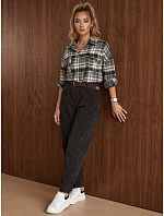 Dámské manšestrové kalhoty s elastickým pasem v grafitové barvě FashionStreet UY3164 Dámské manšestrové kalhoty s elastickým pasem v grafitové barvě FashionStreet UY3164
