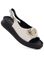 Dámské kožené sandály na platformě béžové S.Barski 61-6047