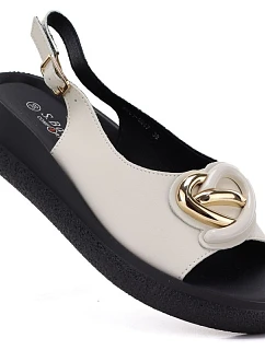 Dámské kožené sandály na platformě béžové S.Barski 61-6047