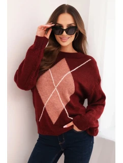 Dámský svetr s příměsí vlny a v vzoru bordový model 21774769 - K-Fashion