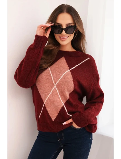 Dámský svetr s příměsí vlny a v vzoru bordový model 21774769 - K-Fashion Dámský svetr s příměsí vlny a v vzoru bordový model 21774769 - K-Fashion