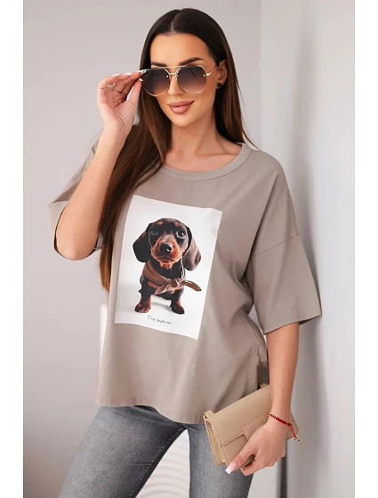 Dámská bavlněná oversize halenka s potiskem  fango model 22040092 - K-Fashion