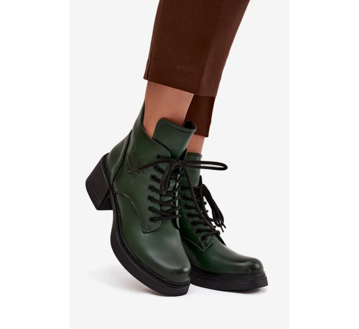 Dámské kožené kotníkové boty na klínu s vyhříváním Vinceza 39950 tmavě zelené