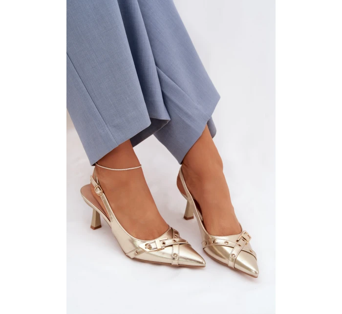 Dámské sandály na podpatku s řemínky a přezkou Zlaté Parina