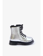 Zateplené Dívčí Lakované Kotníkové Boty Na Zip Stříbrné Novita