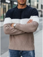 Pánský svetr s kulatým výstřihem tmavě modrý a béžový Dstreet model 21994017 - FashionStreet