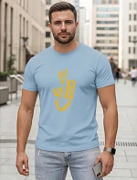 Pánské bavlněné tričko s potiskem Smile Crown modré FashionStreet NX0138R
