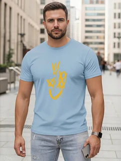 Pánské bavlněné tričko s potiskem Smile Crown modré FashionStreet NX0138R