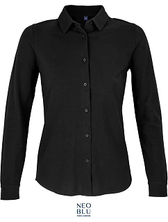 Women Piqué halenka s dlouhým rukávem deep black model 22499840 - NEOBLU