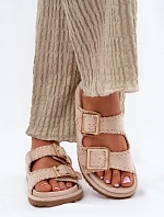 Dámské Sandály S Přezkami A Dekorativním Obšitím Béžové Visley