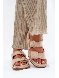Dámské Sandály S Přezkami A Dekorativním Obšitím Béžové Visley