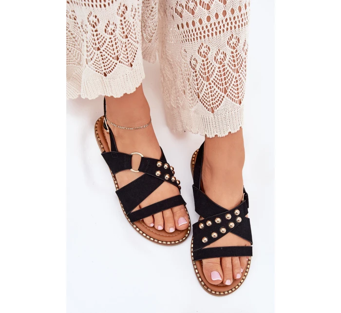 Dámské sandály na plochém podpatku se zlatými hroty černé Zanira Dámské sandály na plochém podpatku se zlatými hroty černé Zanira