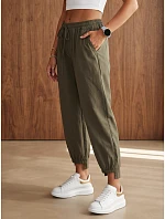 Dámské joggerové kalhoty s gumou v pase, olivově zelené, FashionStreet UY3167 Dámské joggerové kalhoty s gumou v pase, olivově zelené, FashionStreet UY3167