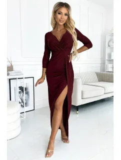 404-5 Třpytivé dlouhé šaty s výstřihem a rozparkem na nohou - BROAD s třpytkami