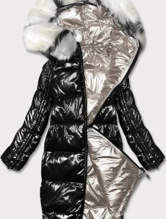 Černo-béžová oboustranná metalická zimní bunda (P21-7901-1+62)