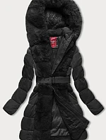 Dámská zimní bunda s kožešinou černá (2M-008)