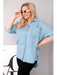 Dámská košile Plus Size z model 21886529 s prodlouženým zadním dílem a rukávem na knoflík světle džínová - K-Fashion