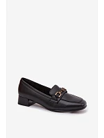 Kožené dámské polobotky na klínu s ozdobou model 22069492 Černé - VINCEZA